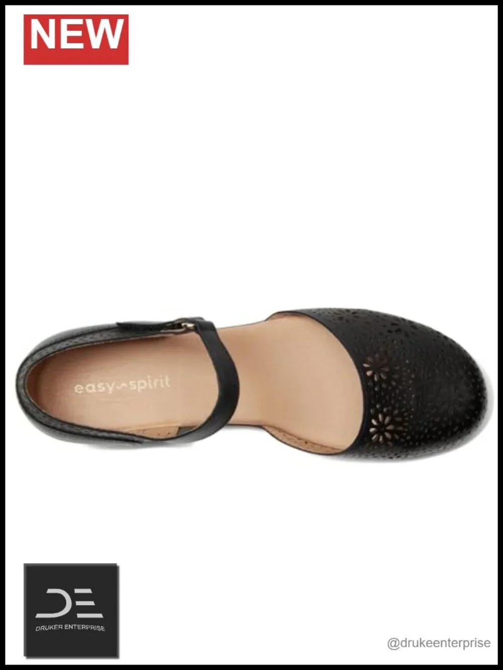 Perforated Leather Mary Jane Wedge Pump with Hook-and-Loop Strap